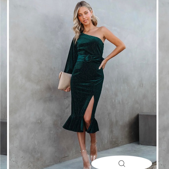 VICI one shoulder velvet dress with sparkly accent thread & belt - Picture 2 of 3